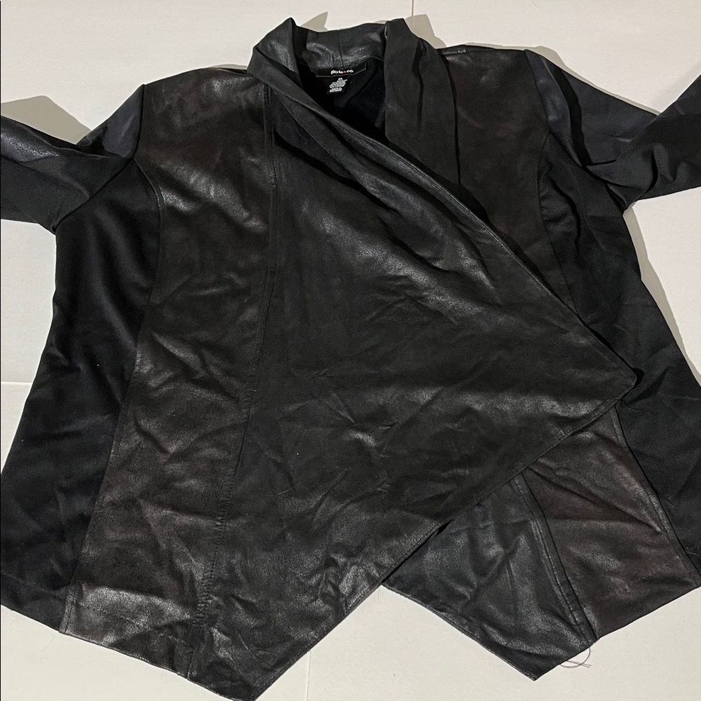 Style & Co Vegan Leather Shacket Light Jacket Blazer sz XL Black Gunmetal Bronze - Picture 6 of 7